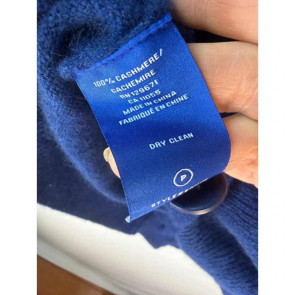 No Name Royal Blue 100% Cashmere Cardigan Sweater Cream Polo Collar Small